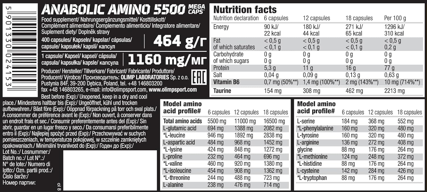 Ausdauer & Energie – Olimp Anabolic Amino 5500 Mega Capsules - Pack of 400 Capsules – Bild 2