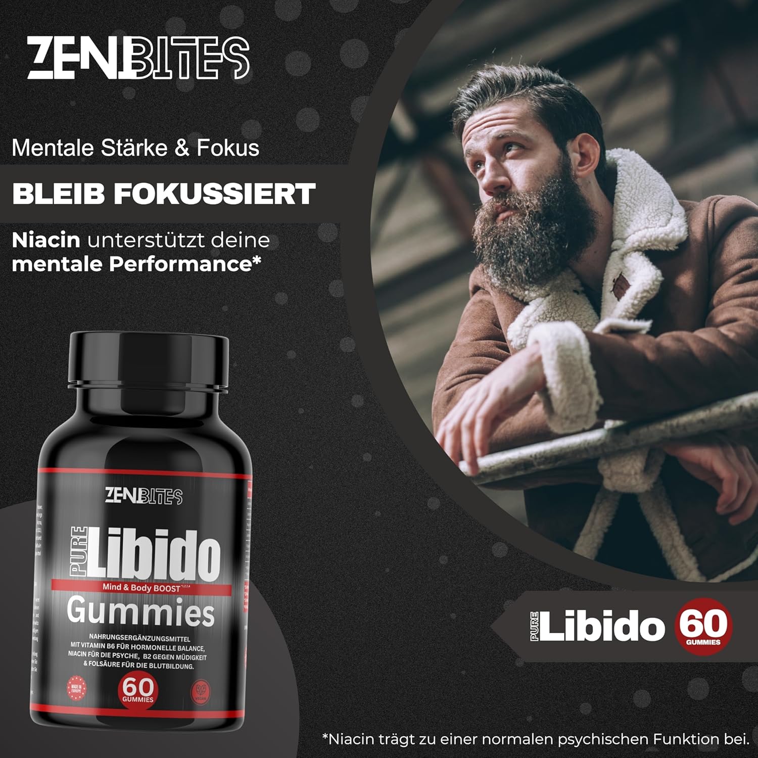 Ausdauer & Energie – Pure Libido Gummies, Vegan, Vegetable Booster for Men with Vitamin B6 for Hormonal Balance, Niacin for the Psyche, B2 Against Fatigue & Zinc for Normal Fertility – Bild 6