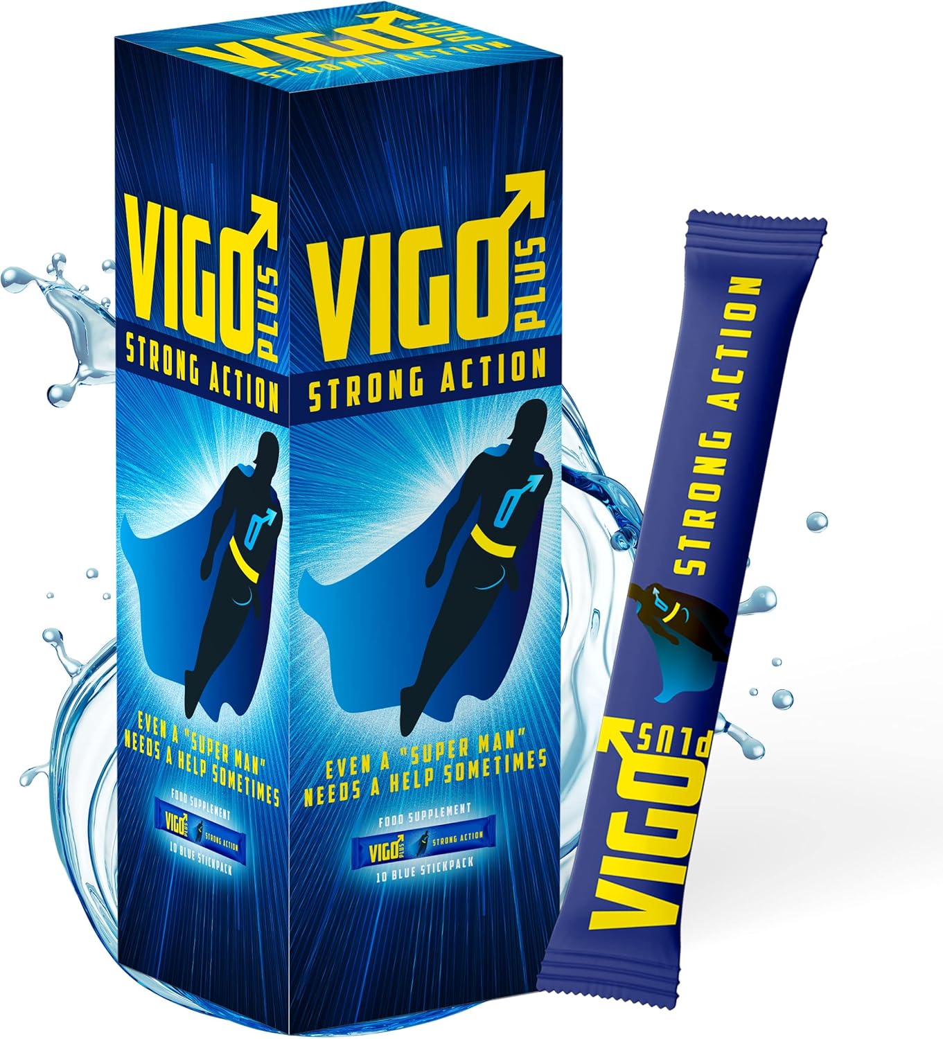 Potenzmittel & Standfestigkeit – VIGOPLUS® - Pack of 10 Blue Sticks, Dietary Supplement for Men to Maximise Strength and Endurance, 12 Active Ingredients with Maca, Arginine and Taurine, Maximum Absorption