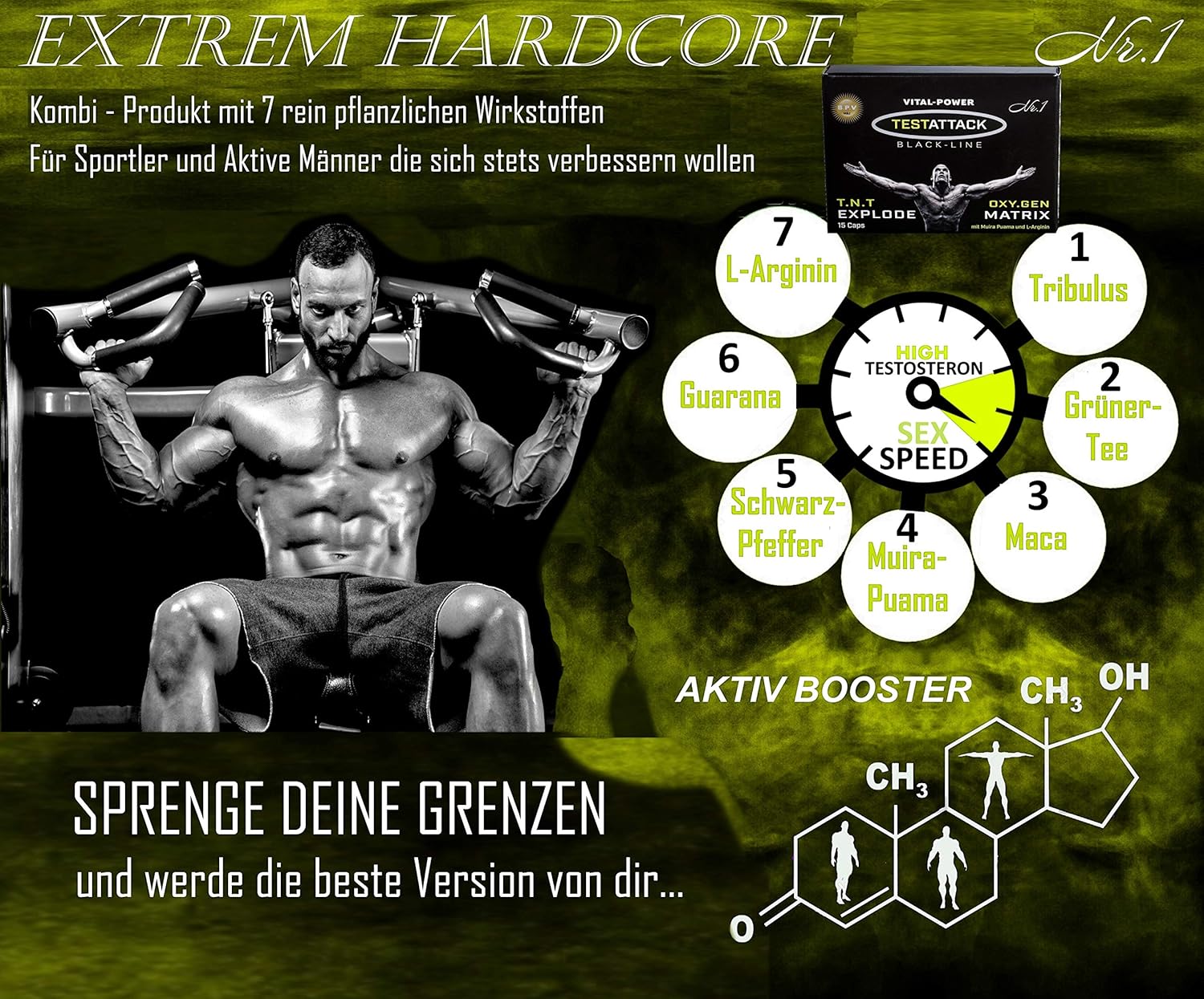 Ausdauer & Energie – B.P.V - Testattack 60 Capsules = 32 g - Hardcore Training Booster - High Dose Combination Product Perfect for Athletes and Active Men - For Lust - Love - Passion and More – Bild 4
