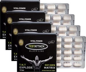 Ausdauer & Energie – B.P.V - Testattack 60 Capsules = 32 g - Hardcore Training Booster - High Dose Combination Product Perfect for Athletes and Active Men - For Lust - Love - Passion and More