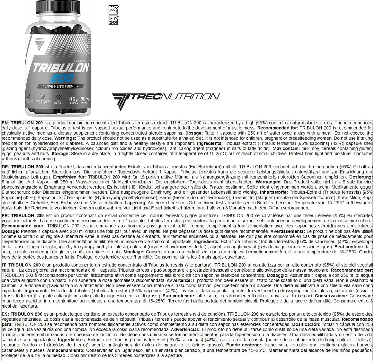 Ausdauer & Energie – Trec Nutrition Tribulon Testosterone Booster for Men Tribulus Terrestris Libido Support Dietary Supplement Anabol (90 Capsules) – Bild 7