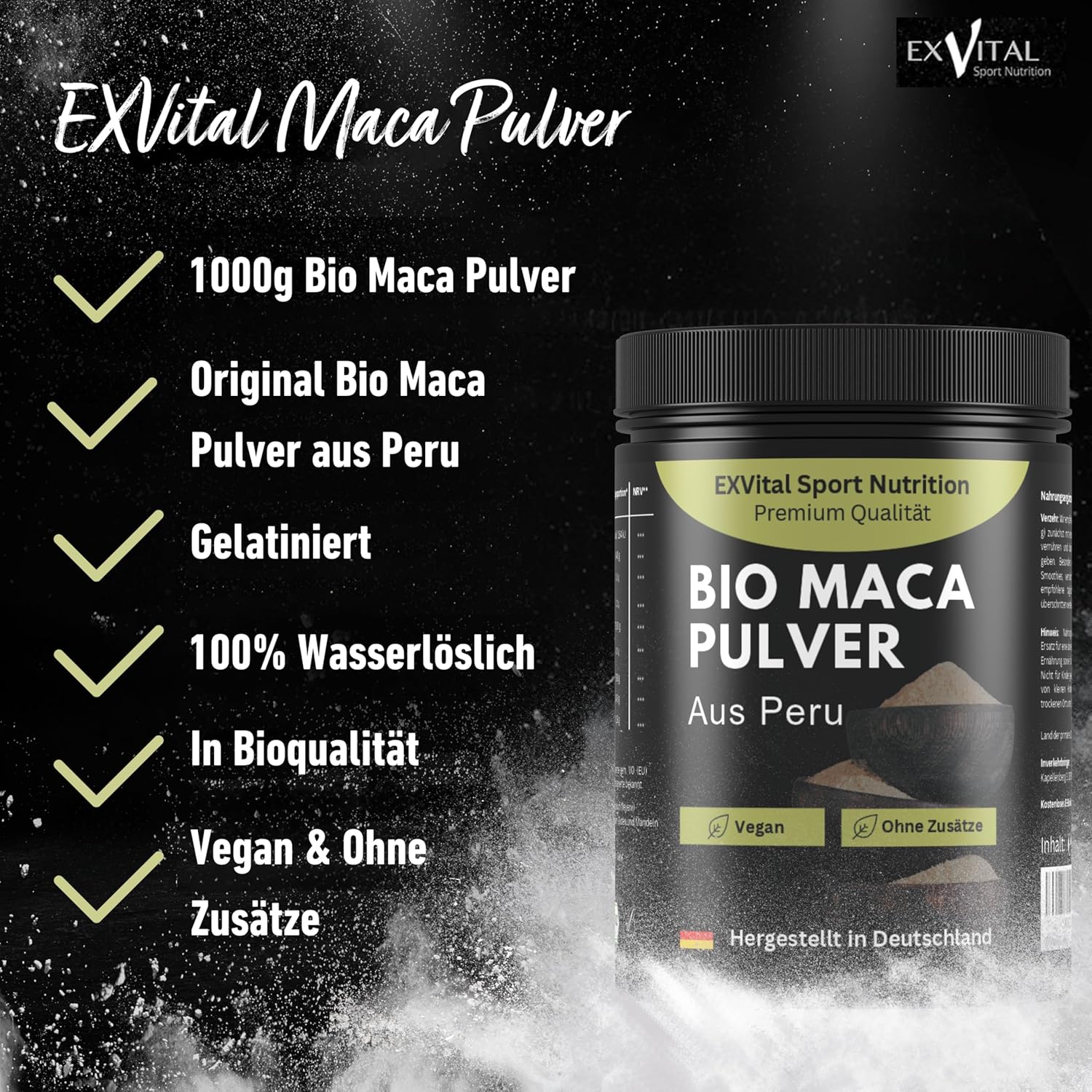 Potenzmittel & Standfestigkeit – EXVital Organic Maca Powder from Peru, 1 kg, Bottled in Germany, From Controlled Organic Cultivation Without Additives and Preservatives, Vegan. – Bild 2