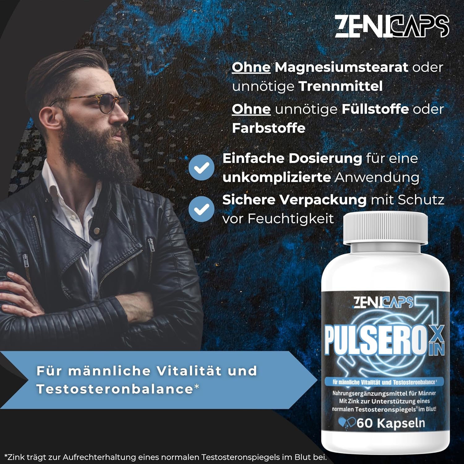 Potenzmittel & Standfestigkeit – PULSEROXIN Capsules Original | For the Active Man - with Zinc for Testosterone Level* | Easy to Use | with L-Arginine, Tribulus Terrestris, Maca, Ashwaganda (60 Capsules) – Bild 7