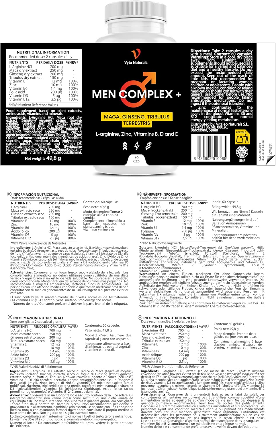 Ausdauer & Energie – Testosterone Booster for Men - Energy, Physical Performance, Male Vitality - With Maca, Tribulus Terrestris, Ginseng, L Arginine, Zinc, Vitamin B, D and E – Bild 6