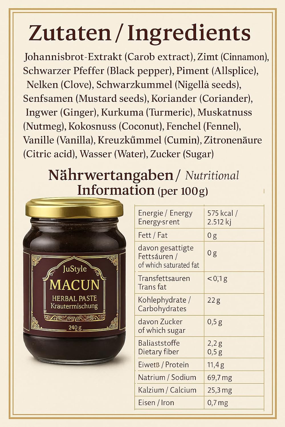 Potenzmittel & Standfestigkeit – Macun - Natural Herbal Paste for Long-Lasting Energy and Vitality - High Dose with Ginkgo, Ginseng, Flower Honey and Ginger - Instant Effect for Active Men (4) – Bild 3
