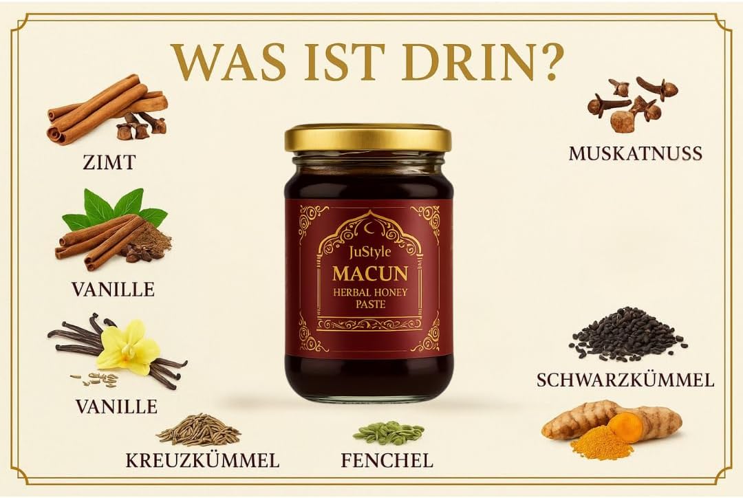 Potenzmittel & Standfestigkeit – Macun - Natural Herbal Paste for Long-Lasting Energy and Vitality - High Dose with Ginkgo, Ginseng, Flower Honey and Ginger - Instant Effect for Active Men (4) – Bild 6