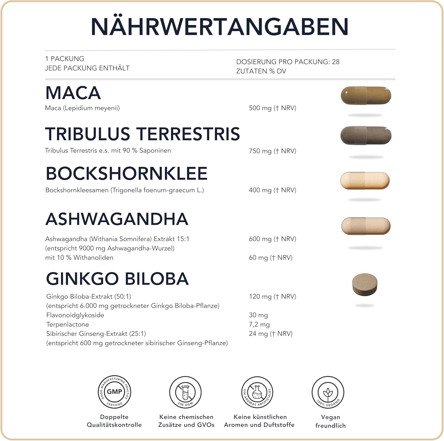 Potenzmittel & Standfestigkeit – LIBIDO WOMAN MACA + TRIBULUS + FENUGREEK + ASHWAGANDHA + GINKGO BILOBA Boosts Female Desire 100% Natural 56 Daily Bags – Bild 2