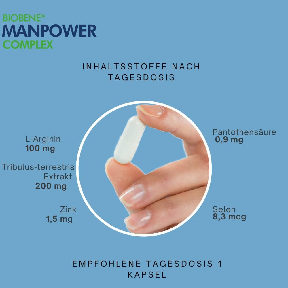 Potenzmittel & Standfestigkeit – Manpower Complex Testosterone Booster with Zinc Selenium, L-Arginine (Vitamin B5), Tribulus Terrestris Extract, Dietary Supplement (1 x 30 Capsules) – Bild 2