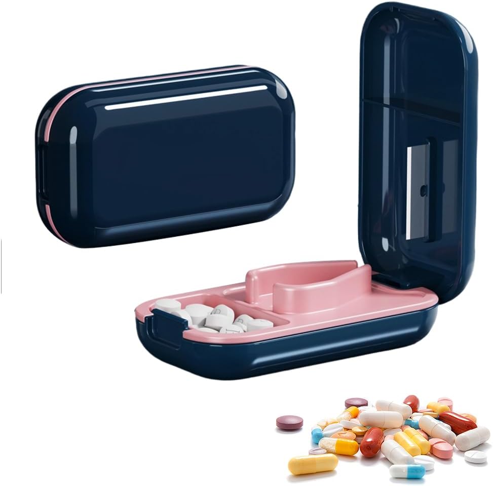 Potenzmittel & Standfestigkeit – Pill Divider with Storage Compartment, Portable Tablet Divider for Small Tablets and Large, Pill Divider and Multiple Pill Cutter for Travel & Pet, Daily Use (Blue)