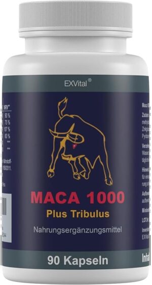 Ausdauer & Energie – Maca 1000 plus Tribulus, Maca and Tribulus ideally combined in one product, 90 capsules in premium quality, high dose, 1 pack (1x 74g)