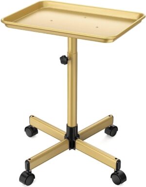 Potenzmittel & Standfestigkeit – Friseursalon-Tablett auf Rädern, Aluminium, höhenverstellbar, Salon-Tablett auf Rädern, goldfarben