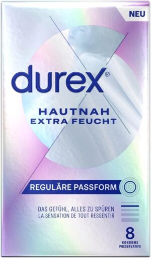 Penisvergrößerung & Pflege – Durex Skin-close Extra Moist Condoms - Ultra Thin with Anatomical Easy-On Shape & Moisturized with Lots of Silicone Lubricant - Pack of 8 (1 x 8 Pieces)