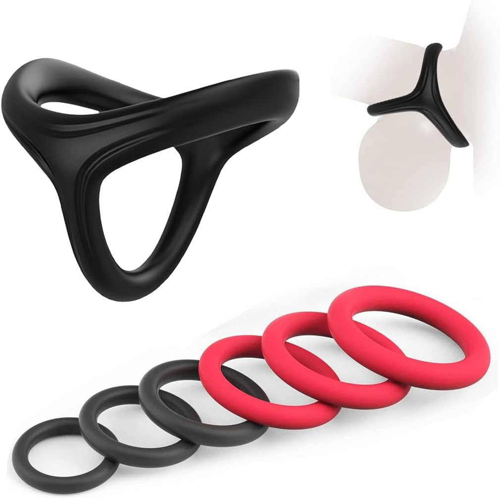 Potenzmittel & Standfestigkeit – Triangular Rings, Pack of 7 Silicone Cock Rings, Testicle Rings, Erotic Sex Toy, for a Harder and Longer Erection, for Any Size , Black & Red