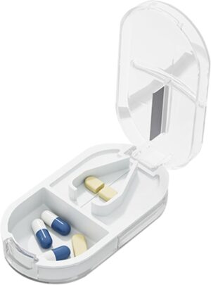 Potenzmittel & Standfestigkeit – Medikamentenschneider für Tabletten - Kombination aus Pillenschneider und Organizer | Tragbarer Pillenschneider mit integrierter Pillenaufbewahrungskammer zum Schneiden der härtesten Pillen
