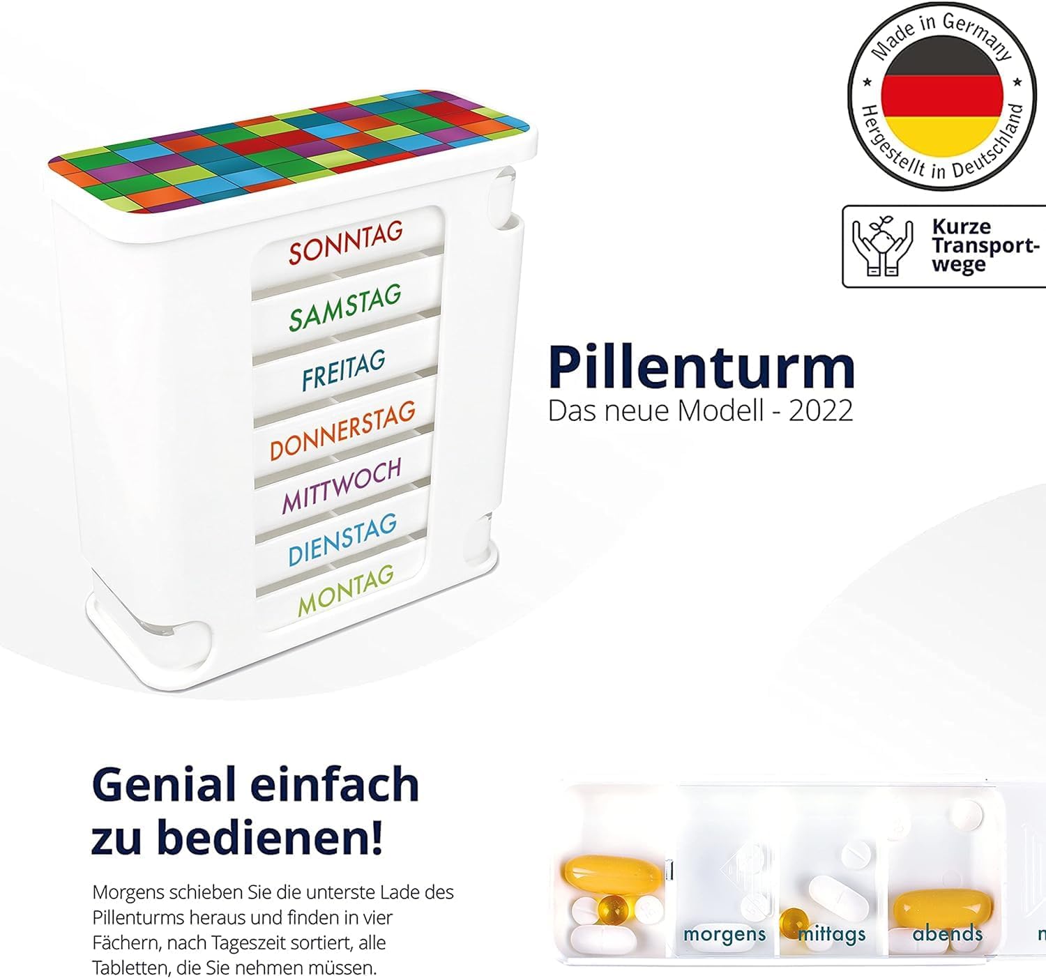 Potenzmittel & Standfestigkeit – Pill Box 7 Days with 4 Compartments Each Tablet Box Pill Tower Pill Dispenser Medicine Box for Storage of Tablets (Pack of 10) – Bild 5
