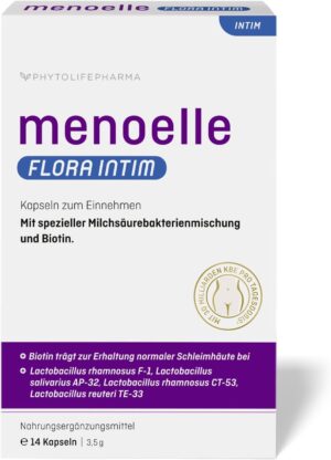 Penisvergrößerung & Pflege – menoelle® Flora intimate: Lactic Acid Bacteria, Lactobacilli, 4 Strains 15 Billion CFU + Biotin. Probiotics. 14 Capsules