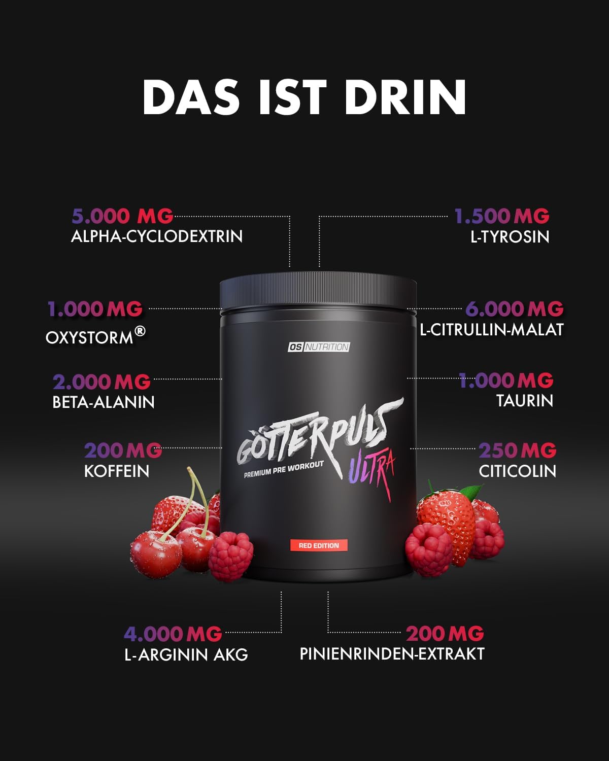 Ausdauer & Energie – OS NUTRITION Götterpuls Ultra Pre Workout Booster, Powder (480 g, Red Edition) – Bild 2