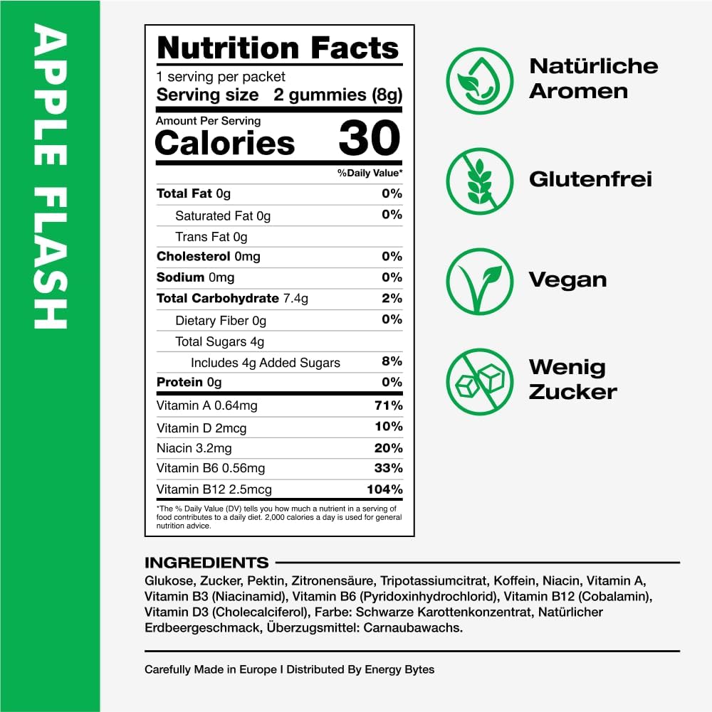 Potenzmittel & Standfestigkeit – Energy Bytes | Caffeine Chewing Gum | Apple Flash | Low Sugar Instant Energy Chewing Gums for Running, Cycling and Athletic Performance | 12 Servings – Bild 6