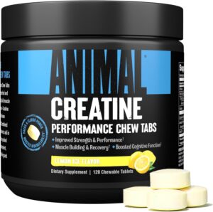 Potenzmittel & Standfestigkeit – ANIMAL Creatine Performance Chew Tabs Lemon Ice Chewable Tablets with 5 g Creatine Monohydrate per Serving & Sea Salt for Improved Effect - 120 Tablets