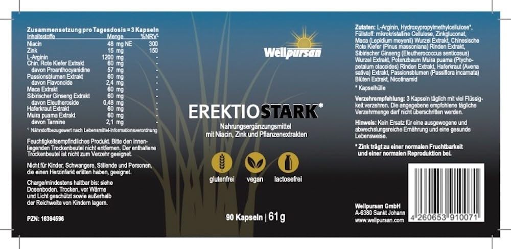 Potenzmittel & Standfestigkeit – Wellpursan Erektio Stark, 90 Capsules, for Active Men, with L-Arginine, Plant Substances, Maca, Zinc, Vegetable High Dose – Bild 7