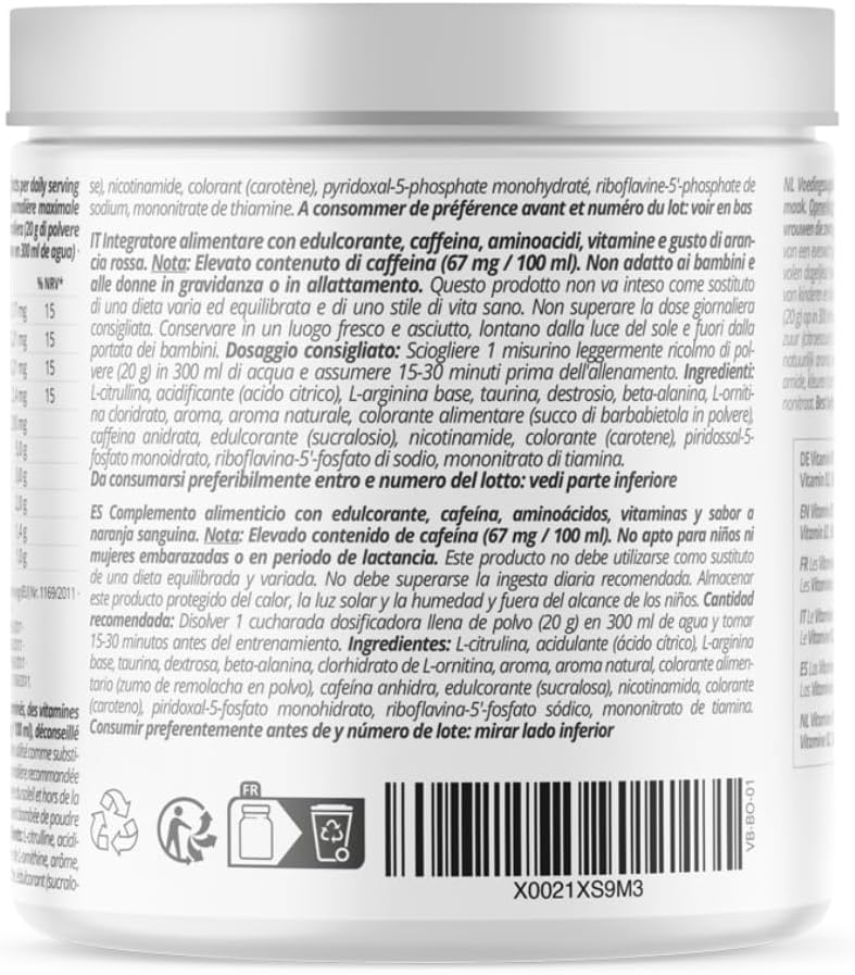 Ausdauer & Energie – Nutri + Pre-Workout Booster Pump without Creatine - Lump-free, High Dose + Vegan - Caffeine Citrulline Arginine Beta-Alanine Taurine - Blood Orange 400 g – Bild 7