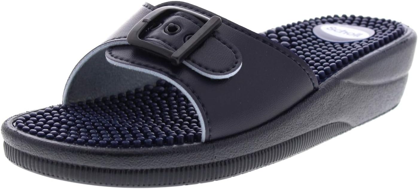 Potenzmittel & Standfestigkeit – Scholl New Massage - Comfortable Women's Sandals with Massage Footbed and Adjustable Strap - Waterproof for Home, Sea, Pool and Gym - Optimised Design for Ultimate Comfort, blue