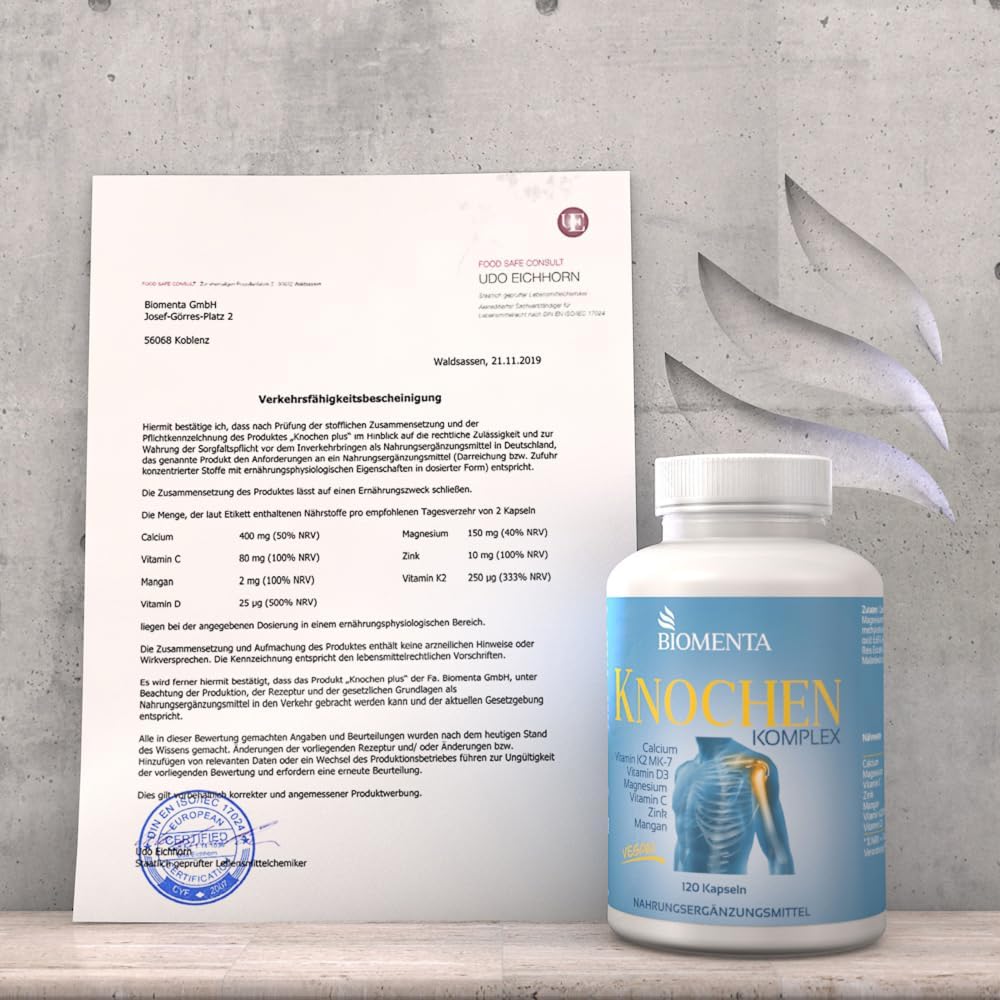 Potenzmittel & Standfestigkeit – BIOMENTA Bone Complex - 120 Vegan, High Dose Bone Capsules with Calcium + Vitamin K2 MK-7, D3, C + Magnesium + Zinc + Manganese - Premium Quality – Bild 4