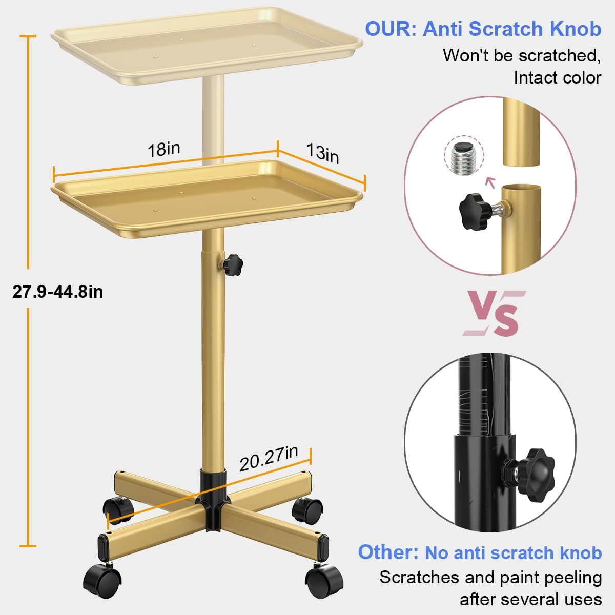 Potenzmittel & Standfestigkeit – Salon Tray Trolley Adjustable Height Tattoo Tray Spa Trolley for Beauty Hairdressers Dental Clinic Champagne Gold – Bild 2