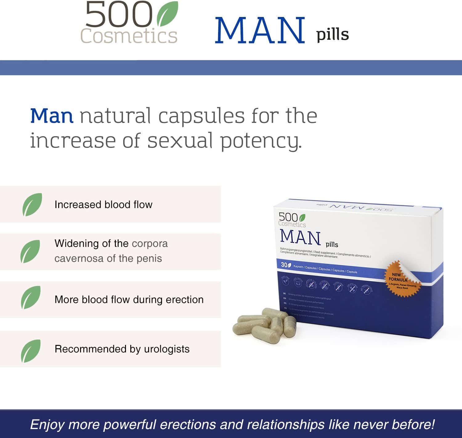 Potenzmittel & Standfestigkeit – 500 Cosmetics - Natural Supplement to Increase Virility, Male Potency and Improve Sexual Relations - Made in The EU - 30 Tablets. – Bild 7