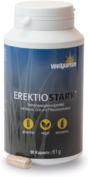 Potenzmittel & Standfestigkeit – Wellpursan Erektio Stark, 90 Capsules, for Active Men, with L-Arginine, Plant Substances, Maca, Zinc, Vegetable High Dose