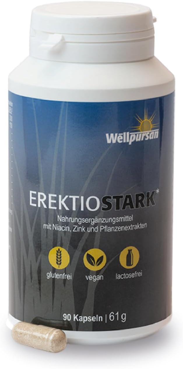 Potenzmittel & Standfestigkeit – Wellpursan Erektio Stark, 90 Capsules, for Active Men, with L-Arginine, Plant Substances, Maca, Zinc, Vegetable High Dose