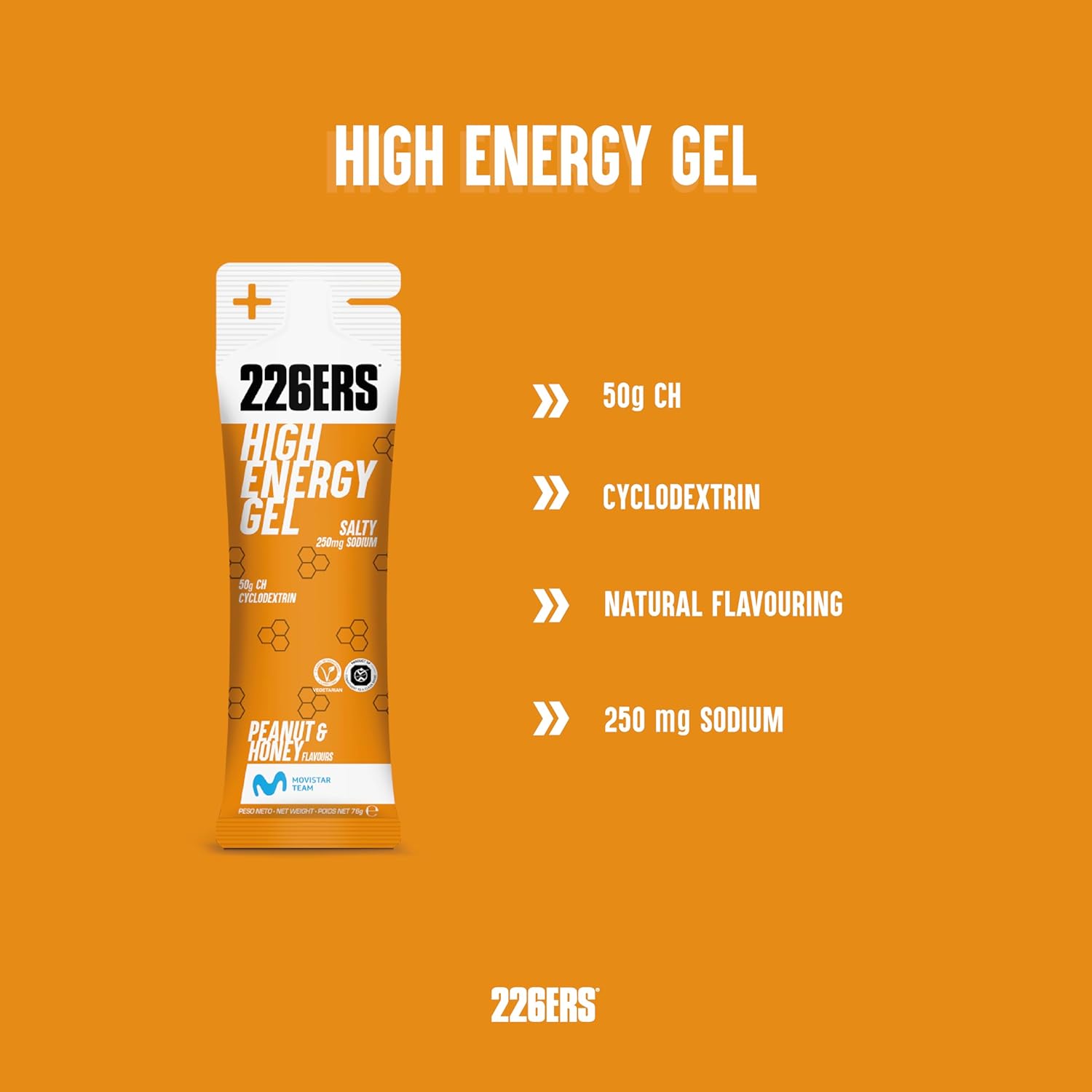 Ausdauer & Energie – 226ERS High Energy Gels, Vegan Energy Gel with Cyclodextrin as Carbohydrate and 250 mg Sodium, Power Gel, Peanut and Honey - 1 Gel x 76 g – Bild 3
