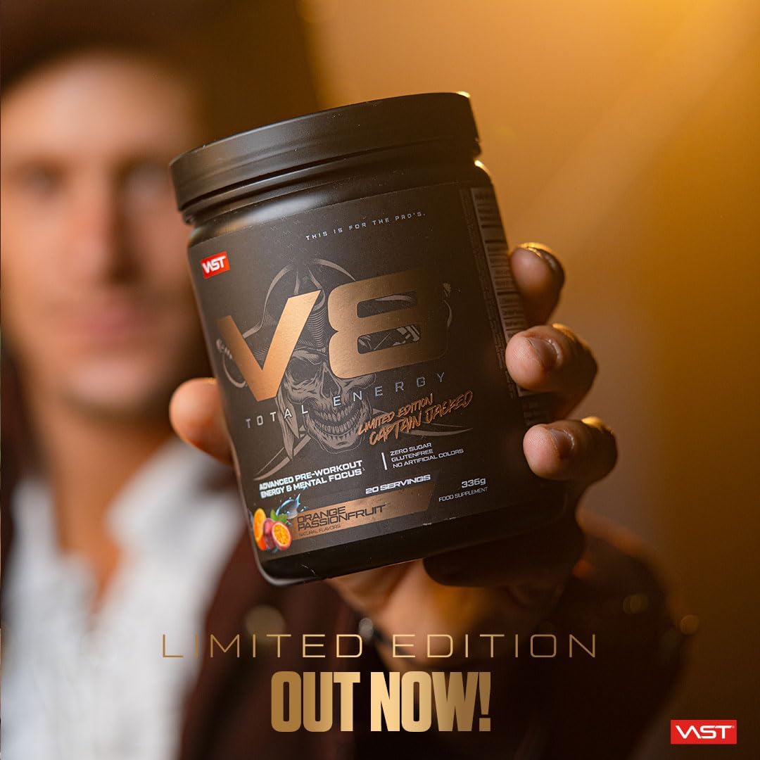Ausdauer & Energie – V8 Total Energy - Pre Workout Booster - Training Booster - CarnoSyn®, BetaPower®, Natural Caffeine - Vegan - Sugar Free - 20 Servings - Made in Germany (Orange Passionfruit) – Bild 6