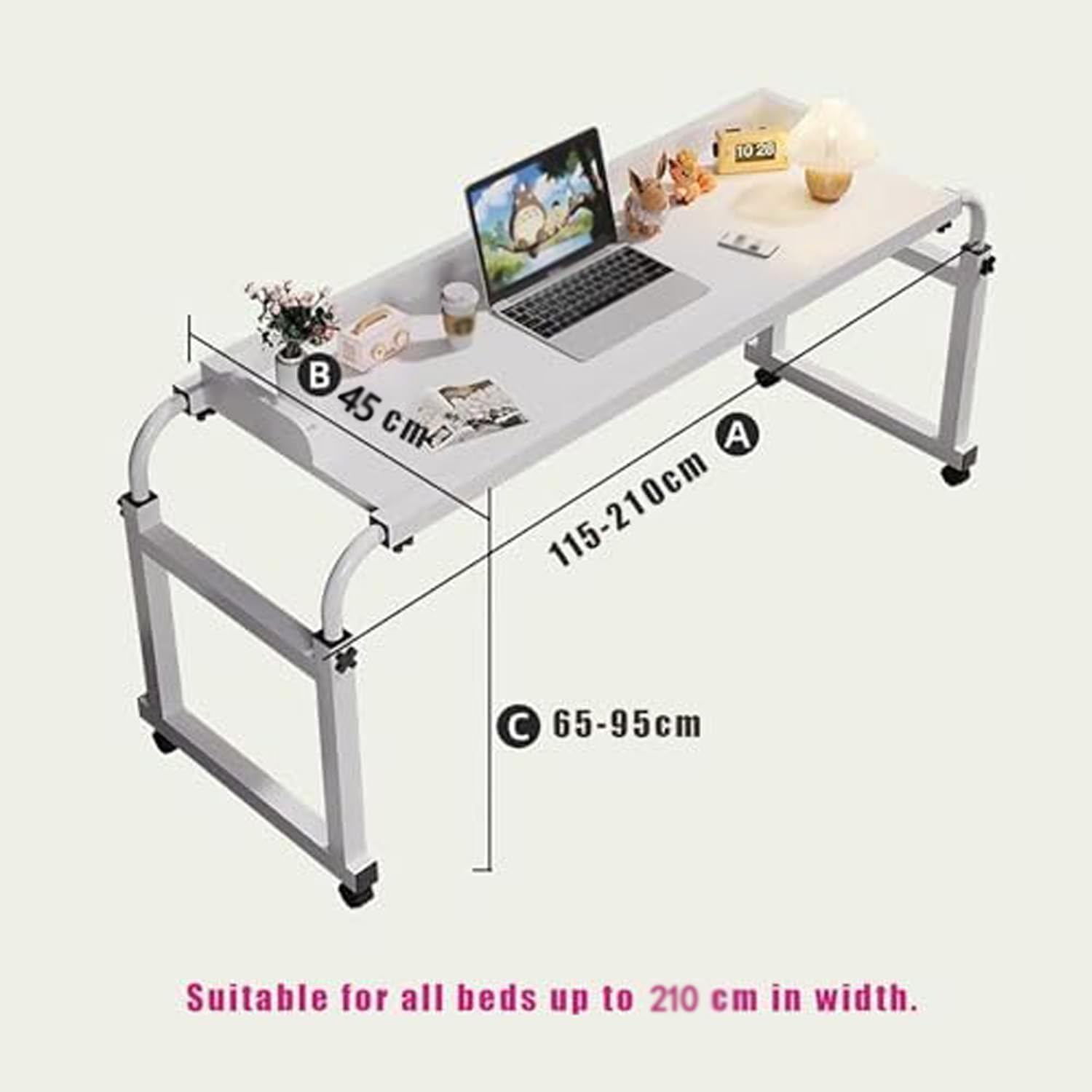 Potenzmittel & Standfestigkeit – Überbetttische mit Rädern, Überbett, Höhenverstellung, Größe des Rollstuhls oder Tabletts, seitlich am Wohnzimmer für das Altenkrankenhaus (Farbe: Weiß+) – Bild 2