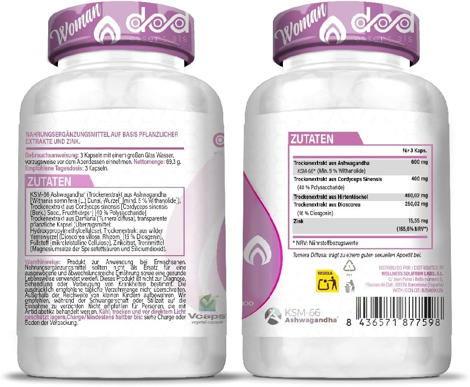 Potenzmittel & Standfestigkeit – Libido Booster Woman with Ashwagandha Ksm-66 Helps Increase Desire, Fights Menopause with Vitamins for Women + Probiotics for Women Intimate Flora - DOD Essentials – Bild 9