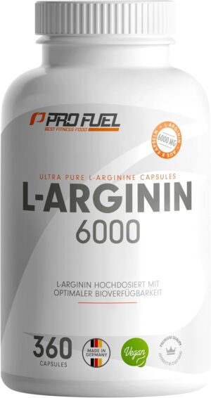 Ausdauer & Energie – L-Arginine 360 Capsules Vegan - with 6000 mg High-Quality L-Arginine from Fermentation (of which 6000 mg Pure L-Arginine) per Daily Dose - L-Arginine in Base Form - Laboratory Tested with Certificate