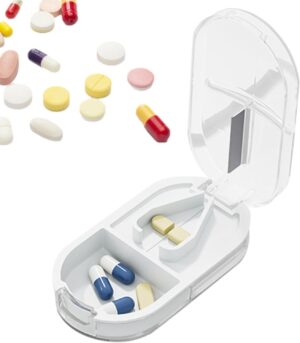 Potenzmittel & Standfestigkeit – Medikamenten-Schneider für Pillen, tragbarer Pillen-Organizer mit Schneider, multifunktionale, kompakte Pillendose für 4 bis 10 Tabletten