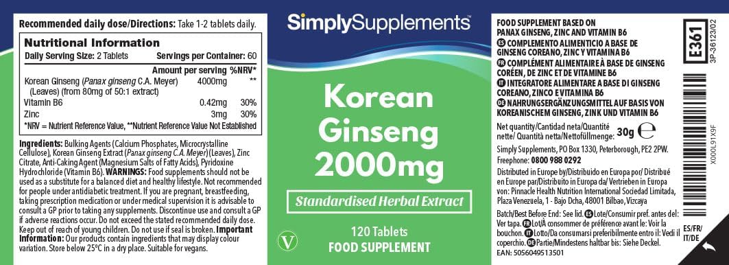 Potenzmittel & Standfestigkeit – SimplySupplements Korean Ginseng 2000 mg - 120 Tablets - Suitable for Vegans - Supply for up to 4 Months – Bild 6