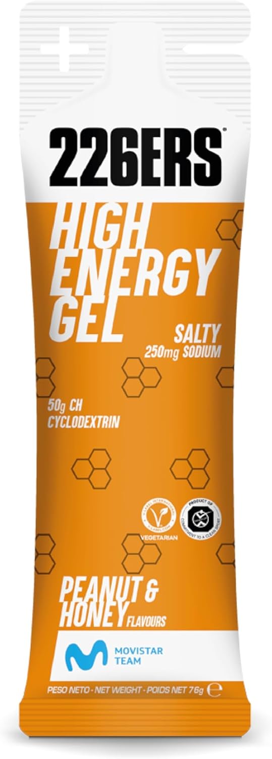 Ausdauer & Energie – 226ERS High Energy Gels, Vegan Energy Gel with Cyclodextrin as Carbohydrate and 250 mg Sodium, Power Gel, Peanut and Honey - 1 Gel x 76 g