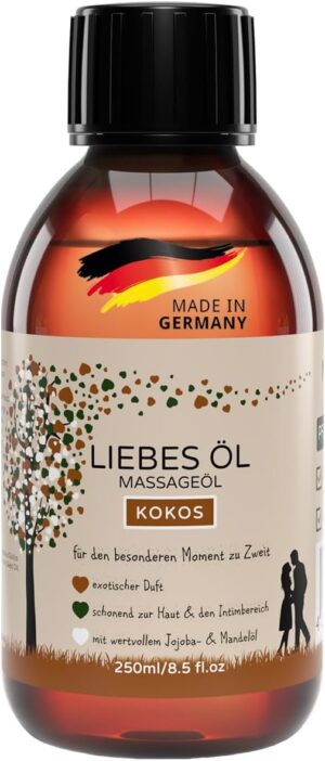 Penisvergrößerung & Pflege – MakeLove Massage Oil - Sensual Love Oil for Partner Massages - Care Oil for Full Body Massages - Lubricating Oil - 250 ml Coconut