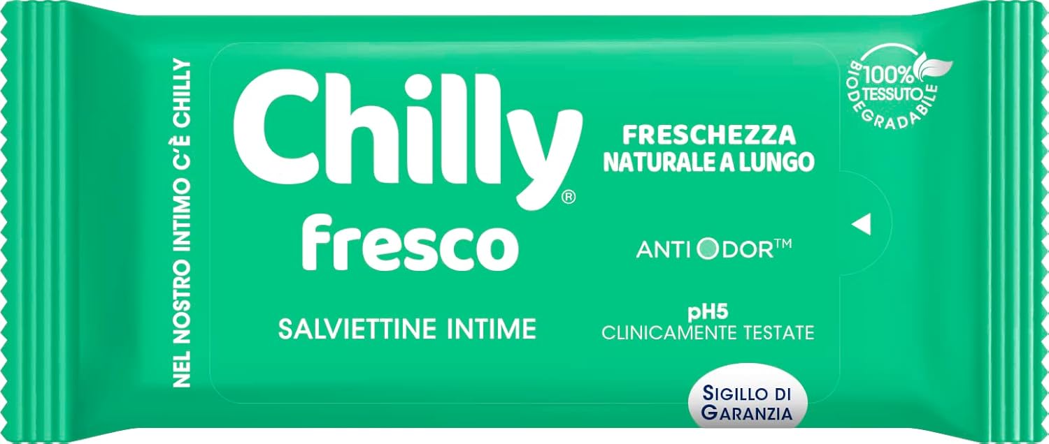 Penisvergrößerung & Pflege – Chilly Fresh Cleansing Wipes, Intimate Hygiene, Protection with Natural Menthol, Daily Use, Clinically Tested, pH 5, 1 Pack of 12 Wipes