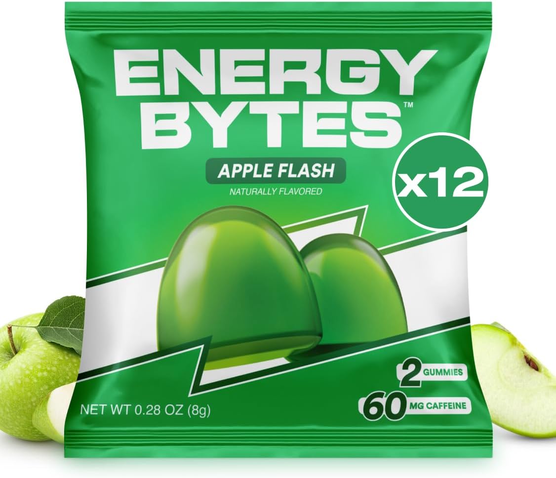 Potenzmittel & Standfestigkeit – Energy Bytes | Caffeine Chewing Gum | Apple Flash | Low Sugar Instant Energy Chewing Gums for Running, Cycling and Athletic Performance | 12 Servings
