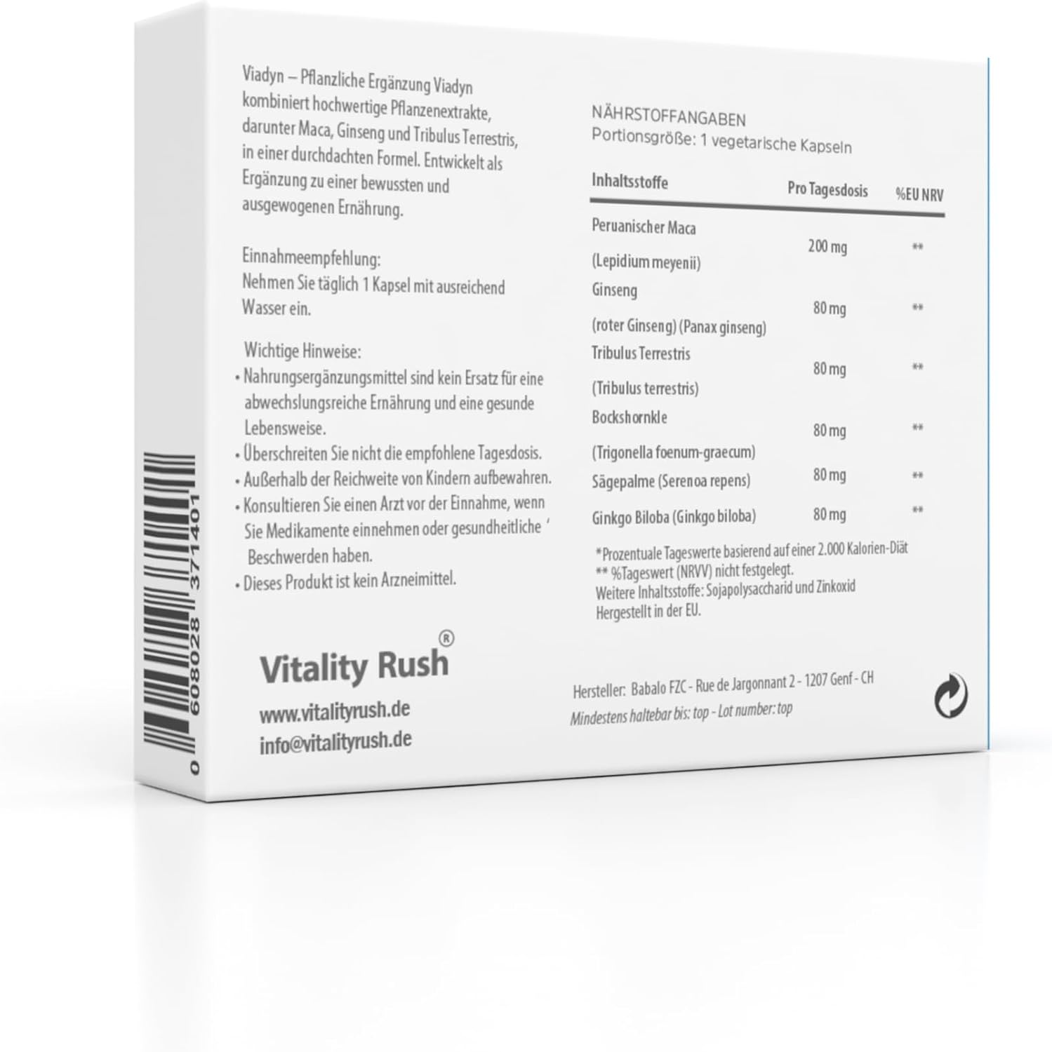 Potenzmittel & Standfestigkeit – Viadyn - Dietary Supplement for Men with Maca, Ginseng & Tribulus - Vegetable Formula for Vitality & Wellbeing - Made in EU (2 Capsules) – Bild 6