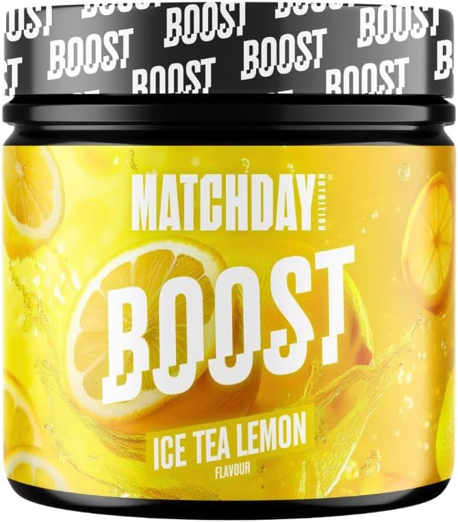 Ausdauer & Energie – MATCHDAY NUTRITION Boost for Footballers I ATP Booster I Athlete Drink with Amino Acids and Carbohydrates I 20 Servings for More Speed Power, Explosivity & Endurance (Ice Tea Lemon)
