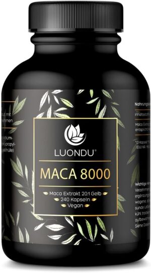 Potenzmittel & Standfestigkeit – Maca 8000 Gold High Dose – 240 Capsules 24,000 mg Per Daily Dose – Maca Capsules with Extra Strong 20:1 Maca Root Extract, Vegan & No Additives