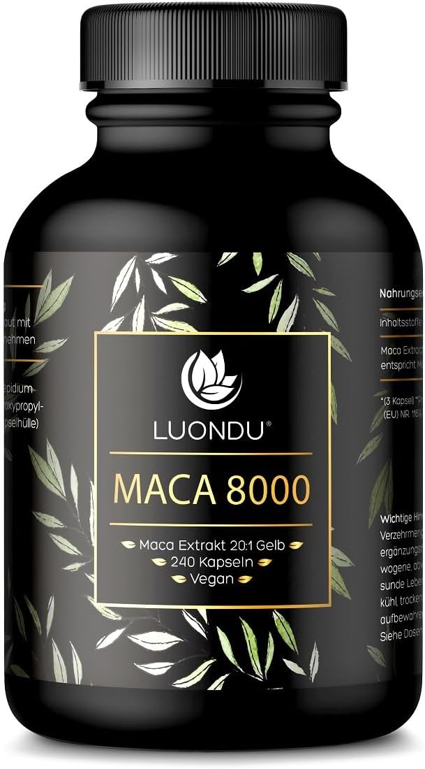 Potenzmittel & Standfestigkeit – Maca 8000 Gold High Dose – 240 Capsules 24,000 mg Per Daily Dose – Maca Capsules with Extra Strong 20:1 Maca Root Extract, Vegan & No Additives
