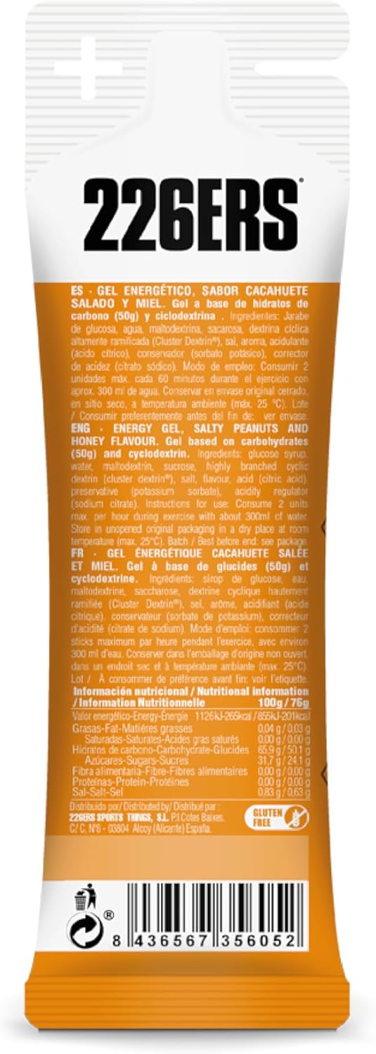 Ausdauer & Energie – 226ERS High Energy Gels, Vegan Energy Gel with Cyclodextrin as Carbohydrate and 250 mg Sodium, Power Gel, Peanut and Honey - 1 Gel x 76 g – Bild 2