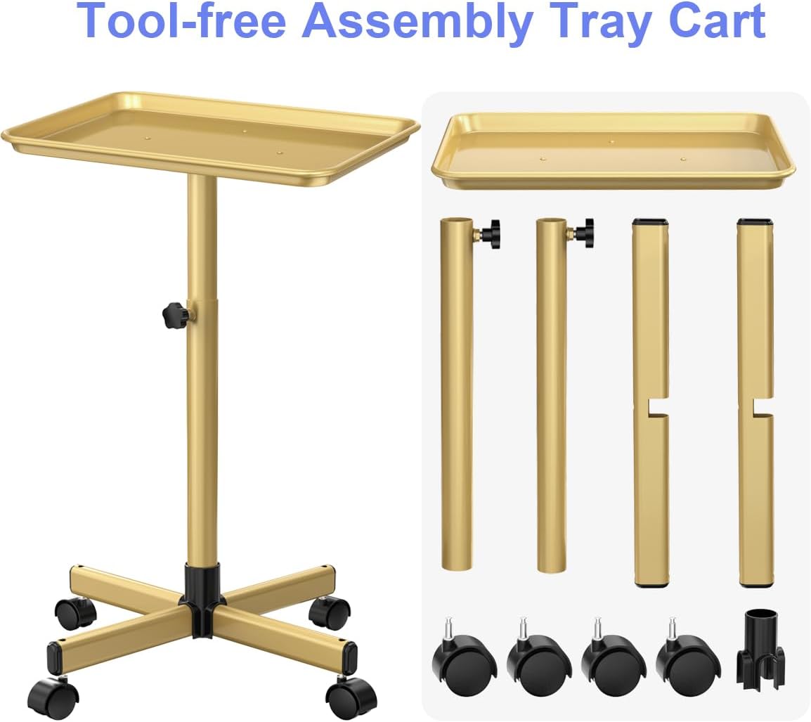 Potenzmittel & Standfestigkeit – Salon Tray Trolley Adjustable Height Tattoo Tray Spa Trolley for Beauty Hairdressers Dental Clinic Champagne Gold – Bild 5