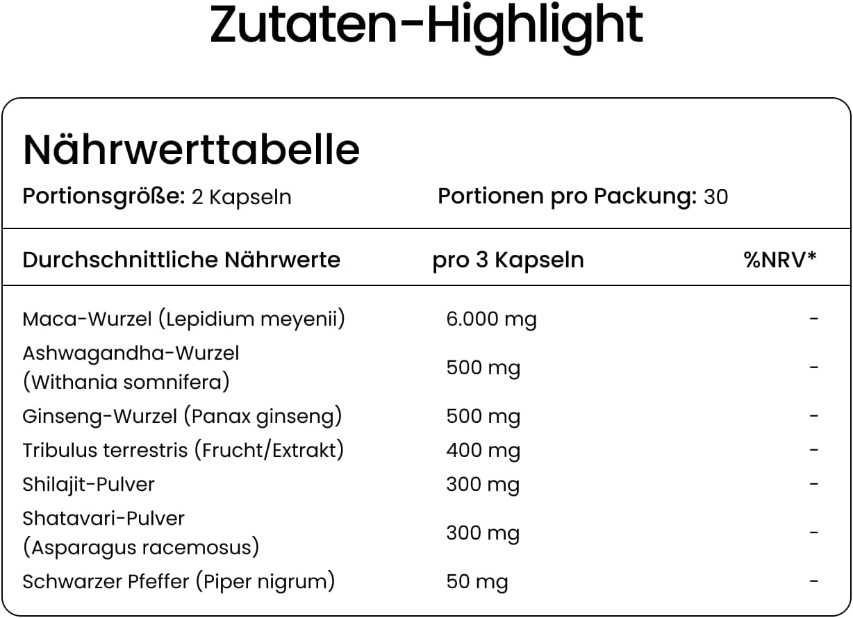Potenzmittel & Standfestigkeit – Maca Complex Capsules - High Dose - Maca - Ashwagandha - Ginseng - Tribulus - Shilajit - Shatavari - Black Pepper - 60 Capsules - Vegan Gummily – Bild 4